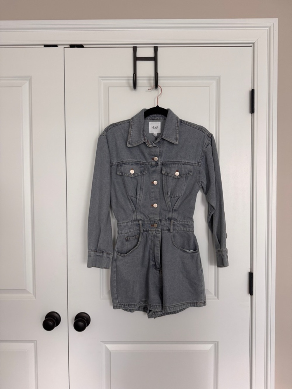 Le Lis Gray Denim Romper Jacket